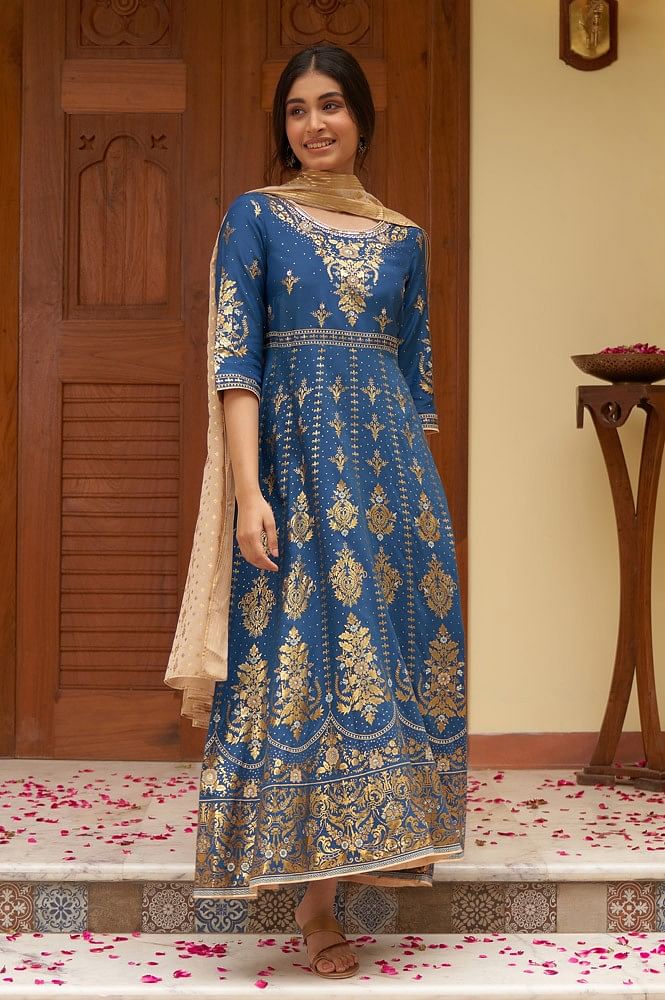 Buy HARRICA Women's Solid Georgette Gown Kurta with Dupatta, Long Kurti Ethnic  Dress Set - Blue Online at Best Prices in India - JioMart.